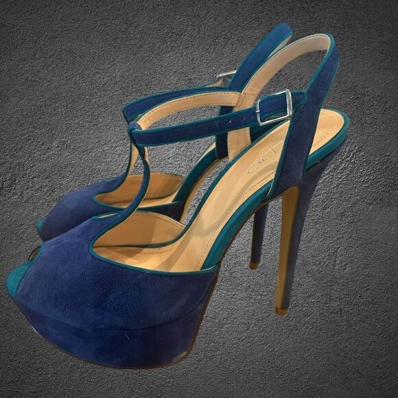 Aldo detamble Women’s size 9.5 EU 40 B Blue suede Ankle Strap 4” inch high heel - Picture 3 of 11